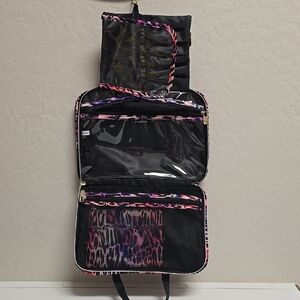 bebe Black and Pink Hanging Cosmetic Bag